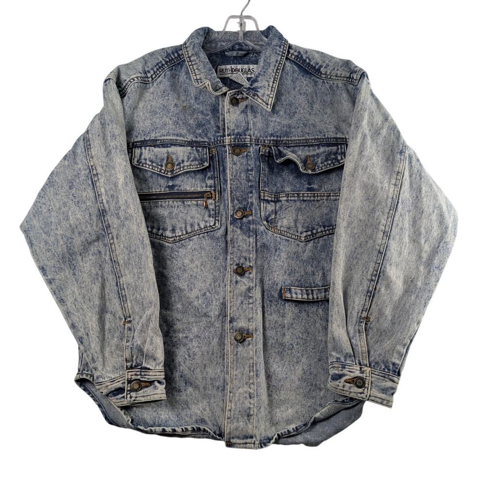 Vintage Ruth Douglas Acid Wash Blue Denim Jean Jacket Womens Small Button Up